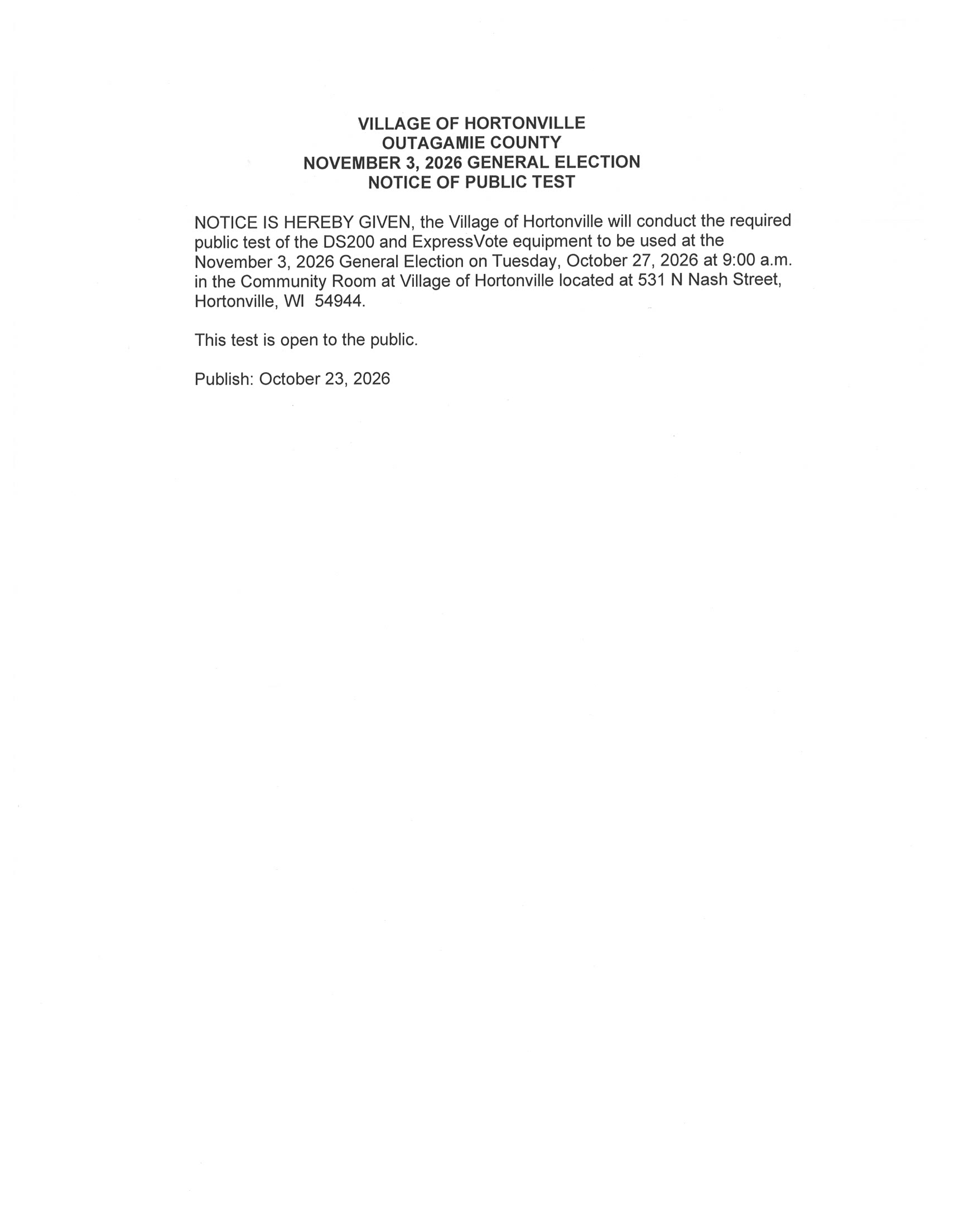 Notice of Public Test